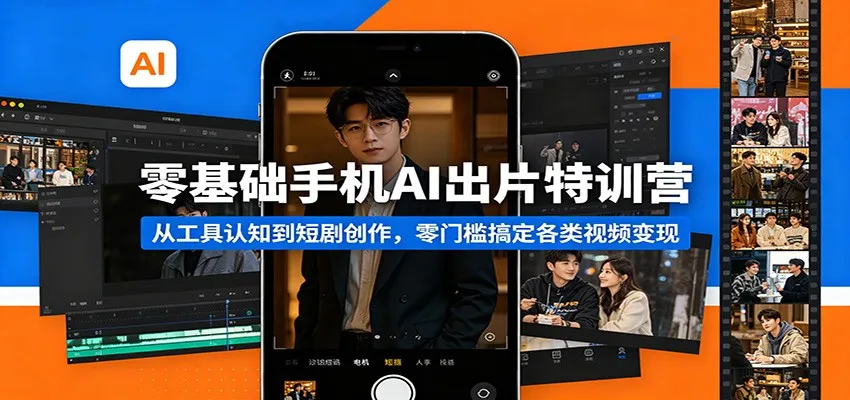 零基础手机AI出片特训营：从工具认知到短剧创作，零门槛搞定各类视频变现-58创客
