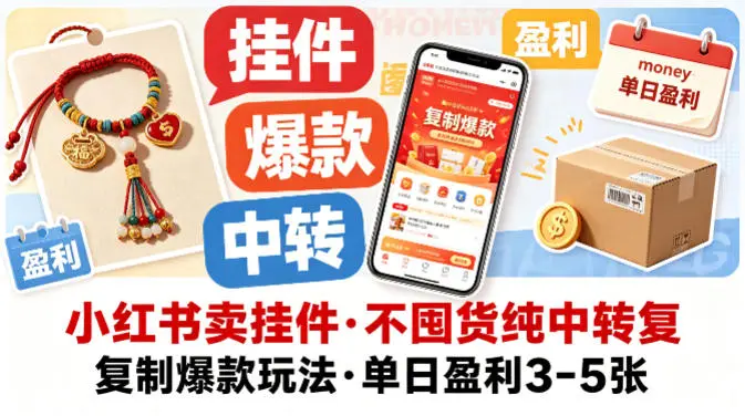 小红书卖挂件,不囤货纯中转复制爆款玩法,单日盈利3-5张-58创客