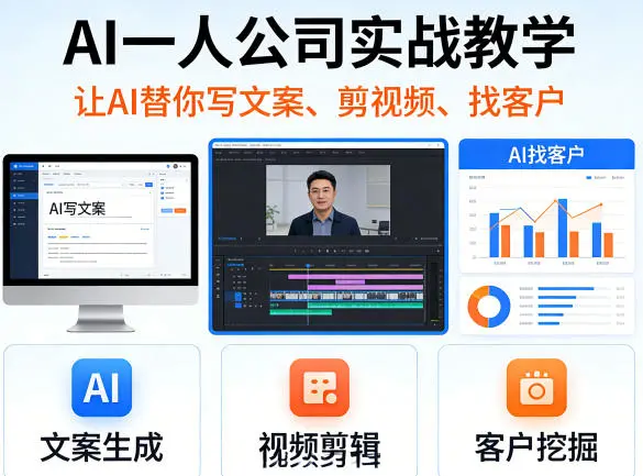 AI一人公司实战教学，让AI替你写文案、剪视频、找客户-58创客