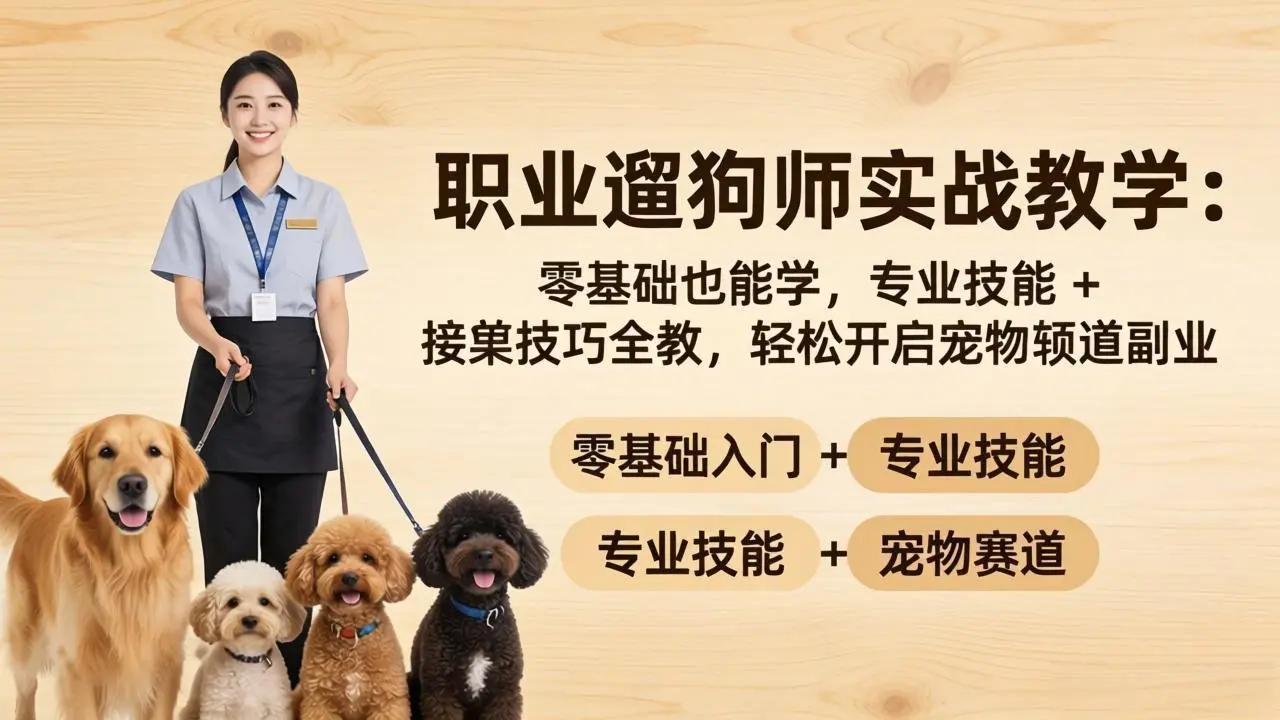 职业遛狗师实战教学：零基础也能学，专业技能 + 接单技巧全教，轻松开启宠物赛道副业-58创客