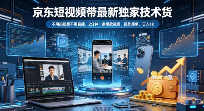 京东短视频带货最新独家技术，不用拍视频不用直播，2分钟一条爆款视频，操作简单，日入1k+【揭秘】-58创客
