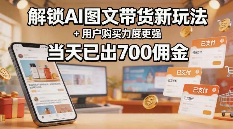 解锁ai图文带货新玩法+用户购买力度更强，当天已出700佣金，详细拆解-58创客