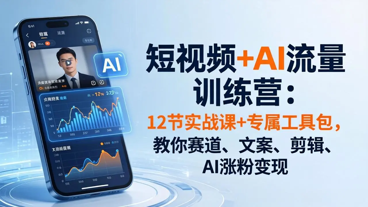 短视频+AI流量训练营：12节实战课+专属工具包，教你赛道、文案、剪辑、AI涨粉变现-58创客