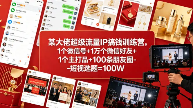 某大佬超级流量IP搞钱训练营，1个微信号+1万个微信好友+1个主打品+100条朋友圈-短视选题=100W-58创客