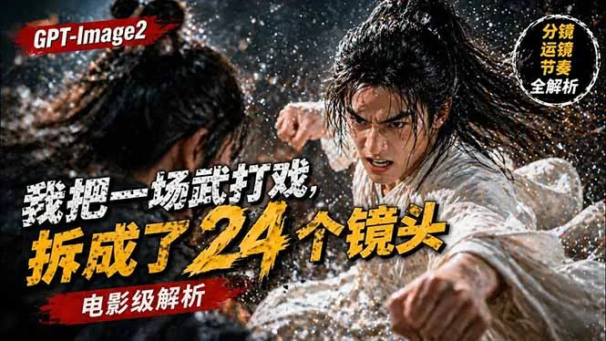 用GPT-Image2，把一段武打对决拆成24个连续镜头，从人物建立、动作衔接、运镜节奏，到情绪爆发-58创客