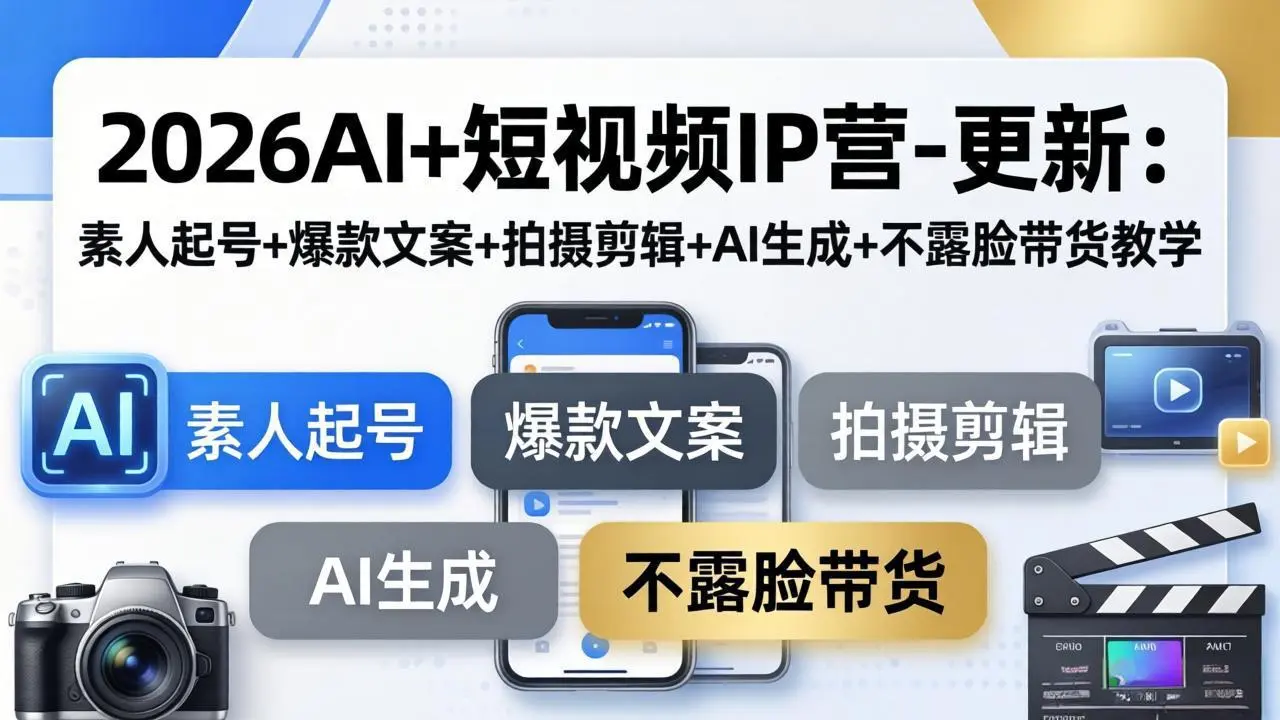 2026AI+短视频IP营-更新：素人起号+爆款文案+拍摄剪辑+AI生成+不露脸带货教学-58创客