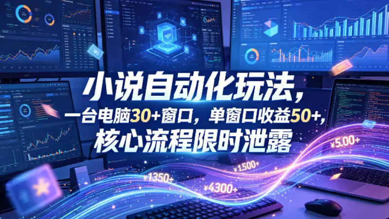 小说挂G自动化玩法,一台电脑30+窗口,单窗口收益50+,核心流程限时泄露【揭秘】-58创客