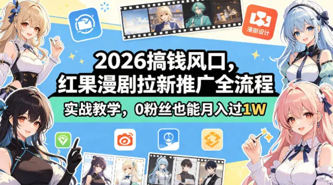 2026搞钱风口,红果漫剧拉新推广全流程实战教学,0粉丝也能月入过1W-58创客