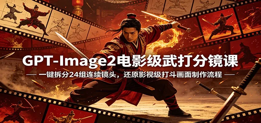 GPT-Image2电影级武打分镜课：一键拆分24组连续镜头，还原影视级打斗画面制作流程-58创客