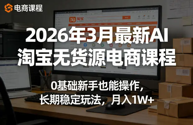 2026年3月最新AI淘宝无货源电商课程，0基础新手也能操作，长期稳定玩法，月入1W+(更新0415)-58创客