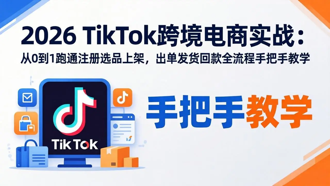 2026TikTok跨境电商实战-更新：从0到1跑通注册选品上架，出单发货回款全流程手把手教学-58创客