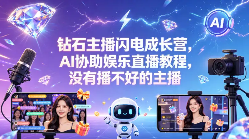 钻石主播闪电成长营，Al协助娱乐直播教程，没有播不好的主播-58创客