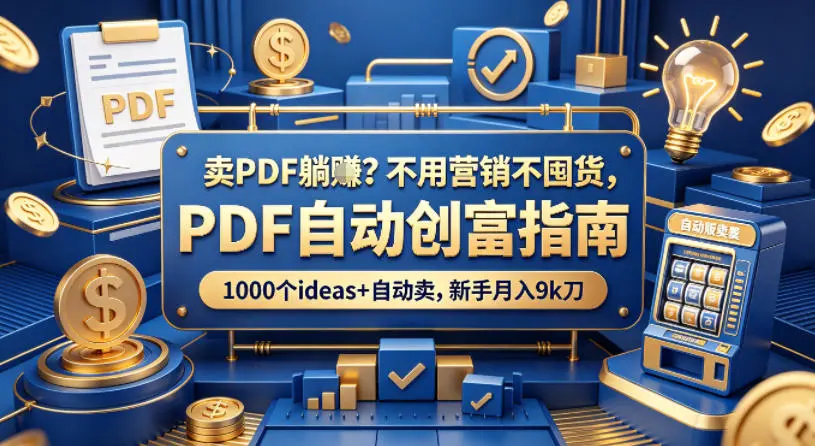 卖PDF躺賺？不用营销不囤货，PDF自动创富指南，1000个ideas+自动卖，新手月入9k刀【原创双语字幕】-58创客