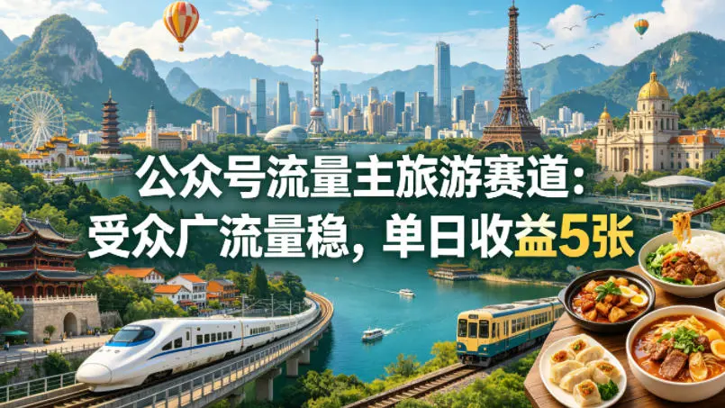 公众号流量主之旅游赛道，受众广+流量稳，平均单日收益5张+-58创客