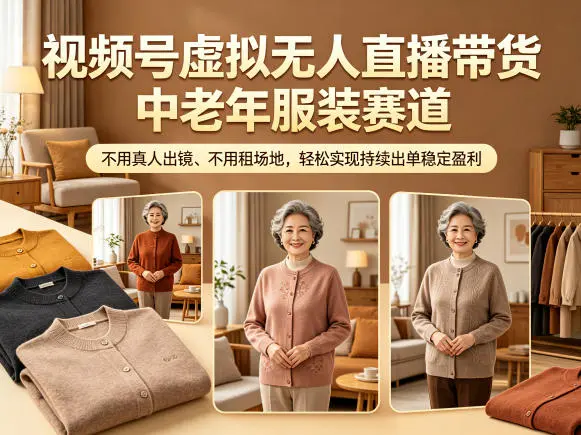 视频号虚拟无人直播带货中老年服装赛道，不用真人出镜、不用租场地，轻松实现持续出单稳定盈利-58创客