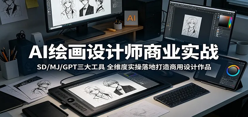 AI绘画设计师商业实战：SD/MJ/GPT三大工具，全维度实操落地打造商用设计作品-58创客
