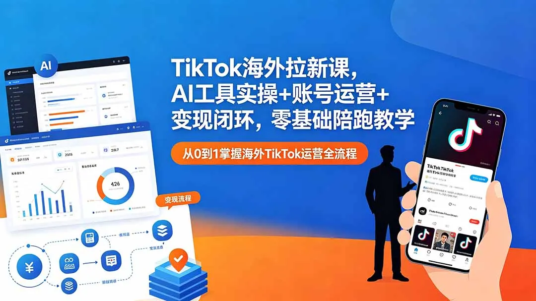 TikTok海外拉新课，AI工具实操+账号运营+变现闭环，零基础陪跑教学-58创客