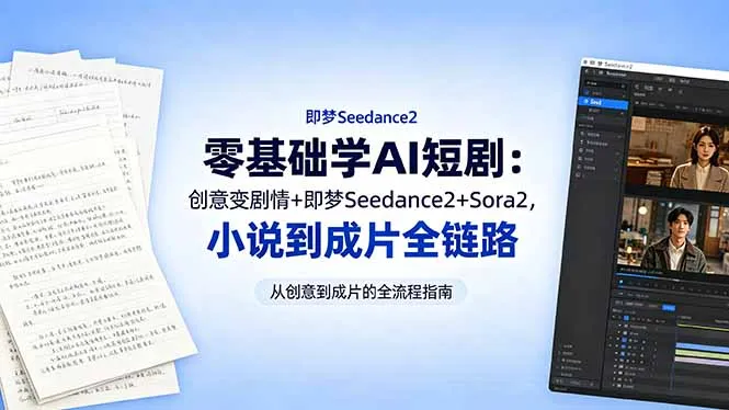 零基础学AI短剧：创意变剧情+即梦Seedance2+Sora2，小说到成片全链路-58创客