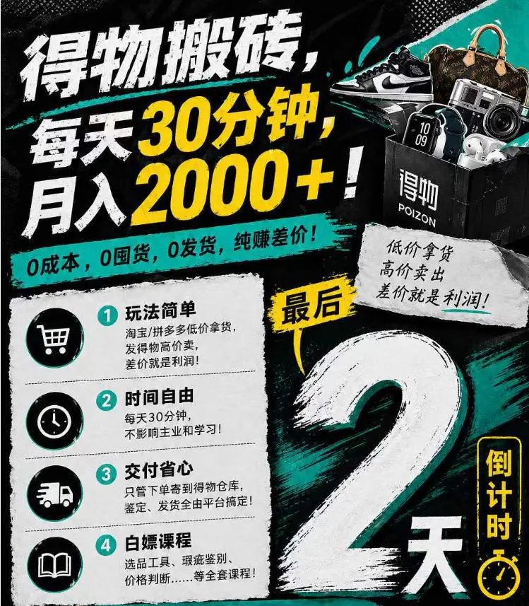 得物搬砖，0成本起步每天30分钟，月入2000+，0成本，0囤货，0发货，纯賺差价-米创网