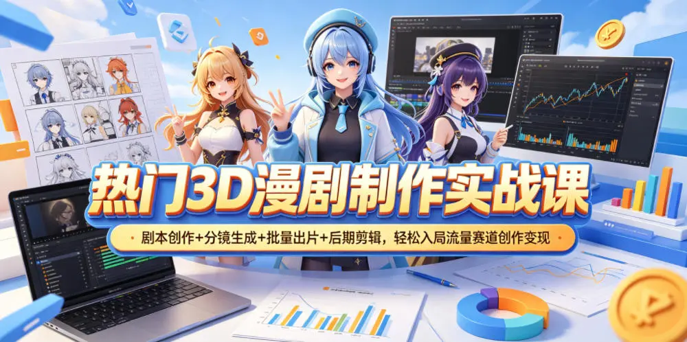 热门3D漫剧制作实战课，剧本创作+分镜生成+批量出片+后期剪辑，轻松入局流量赛道创作变现-58创客