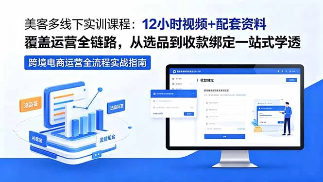 美客多线下实训课程：12小时视频+配套资料覆盖运营全链路，从选品到收款绑定一站式学透-58创客