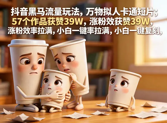 抖音黑马流量玩法，万物拟人卡通短片，57个作品获赞39W，涨粉效率拉满，小白一键复刻，保姆级拆解-58创客