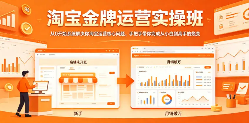 淘宝金牌运营实操班，从0开始系统解决你淘宝运营核心问题，手把手带你完成从小白到高手的蜕变-58创客