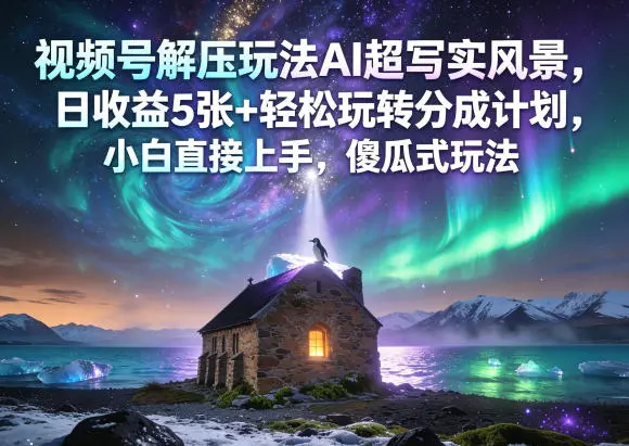 视频号解压玩法AI超写实风景，日收益5张+轻松玩转分成计划，小白直接上手，傻瓜式玩法-58创客