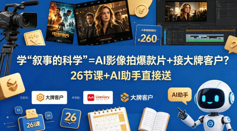 学《叙事的科学》=AI影像拍爆款片+接大牌客户？26节课+AI助手直接送【原创双语字幕】-米创网
