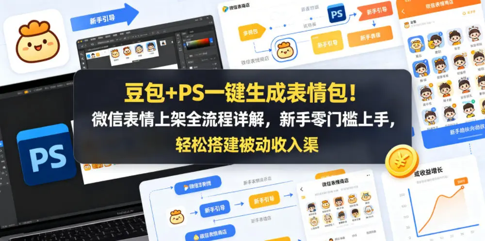 豆包+PS一键生成表情包！微信表情上架全流程详解，新手零门槛上手，轻松搭建被动收入渠道-58创客