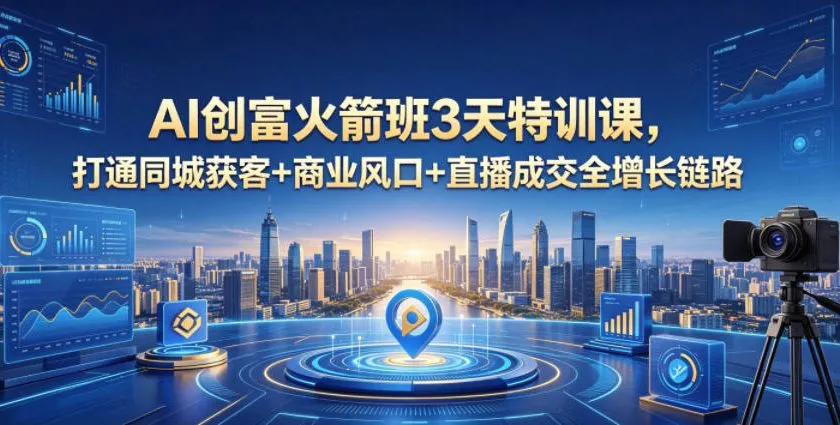AI创富火箭班3天特训课，打通同城获客+商业风口+直播成交全增长链路，2026年4月新课-58创客