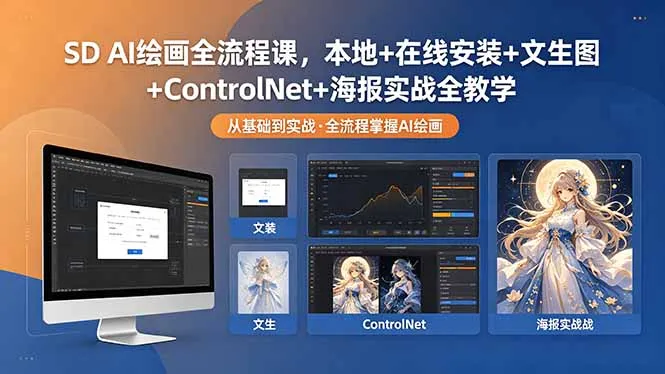 SD AI绘画全流程课，本地+在线安装+文生图+ControlNet+海报实战全教学-58创客