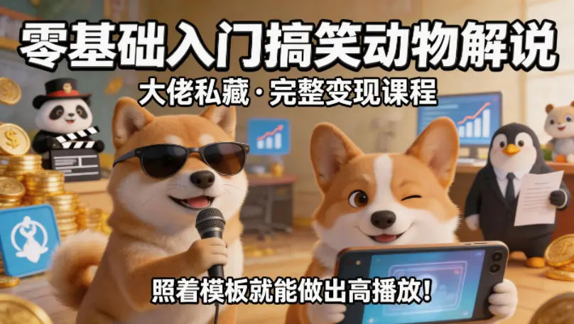零基础入门搞笑动物解说，大佬私藏完整变现课程，照着模板就能做出高播放-米创网