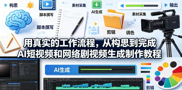用真实的工作流程，从构思到完成AI短视频和网络剧视频生成制作教程-中英字幕-58创客