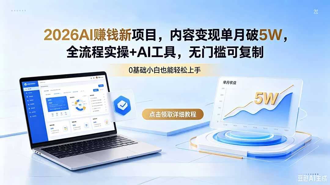 2026AI赚钱新项目，内容变现单月破5W，全流程实操+AI工具，无门槛可复制-58创客