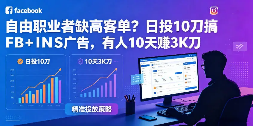 自由职业者缺高客单？日投10刀搞FB+INS广告，有人10天赚3K刀！【原创双语字幕】-58创客