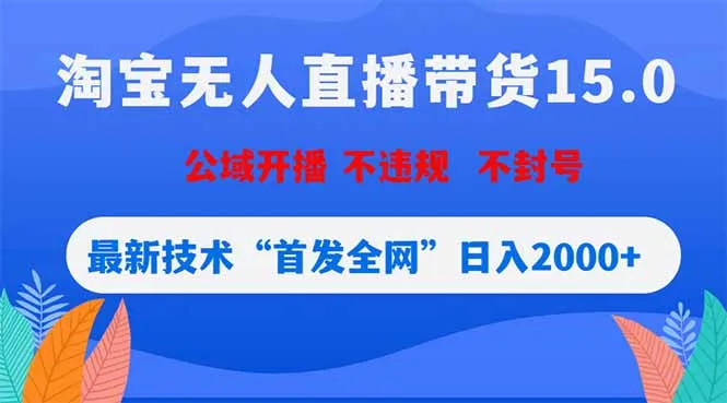 淘宝无人直播带货15.0，不封号，不违规，公域玩法，首发全网日入2000+-58创客