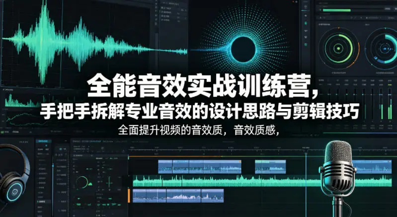 全能音效实战训练营，手把手拆解专业音效的设计思路与剪辑技巧，全面提升视频的音效质感-米创网