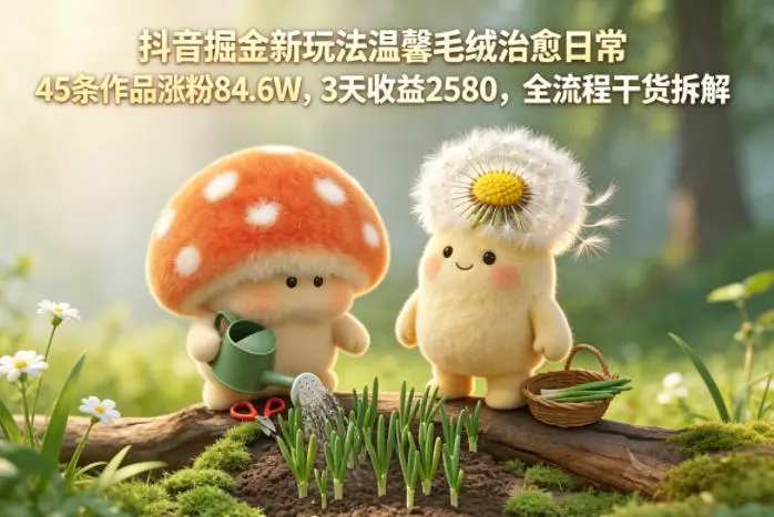 抖音掘金新玩法温馨毛绒治愈日常，45条作品涨粉84.6W，3天收益2580，全流程干货拆解-58创客