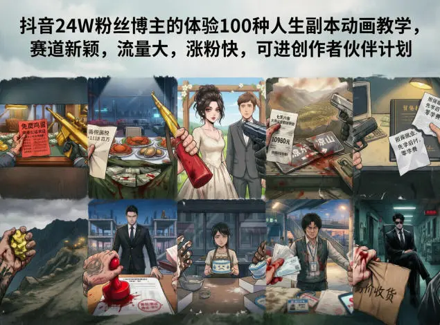 抖音24W粉丝博主的体验100种人生副本动画教学，赛道新颖，流量大，涨粉快，可进创作者伙伴计划-58创客