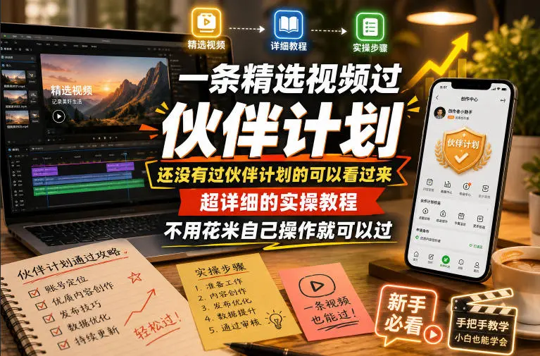 一条精选视频过伙伴计划，还没有过伙伴计划的可以看过来，超详细的实操教程，不用花米自己操作就可以过-58创客