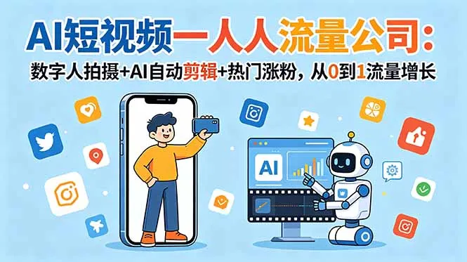 AI短视频一人流量公司:数字人拍摄+AI自动剪辑+热门涨粉,从0到1流量增长-58创客