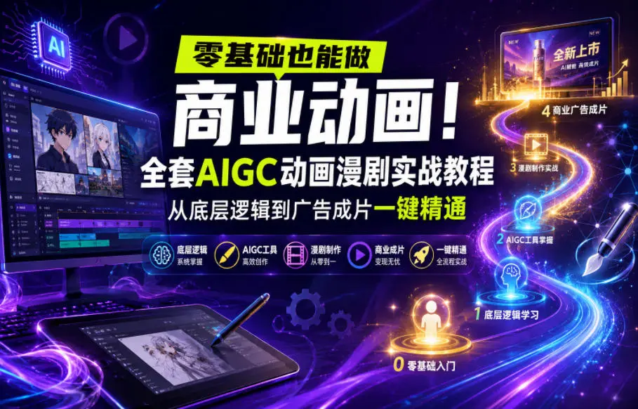 零基础也能做商业动画！全套AIGC动画漫剧实战教程，从底层逻辑到广告成片一键精通-58创客