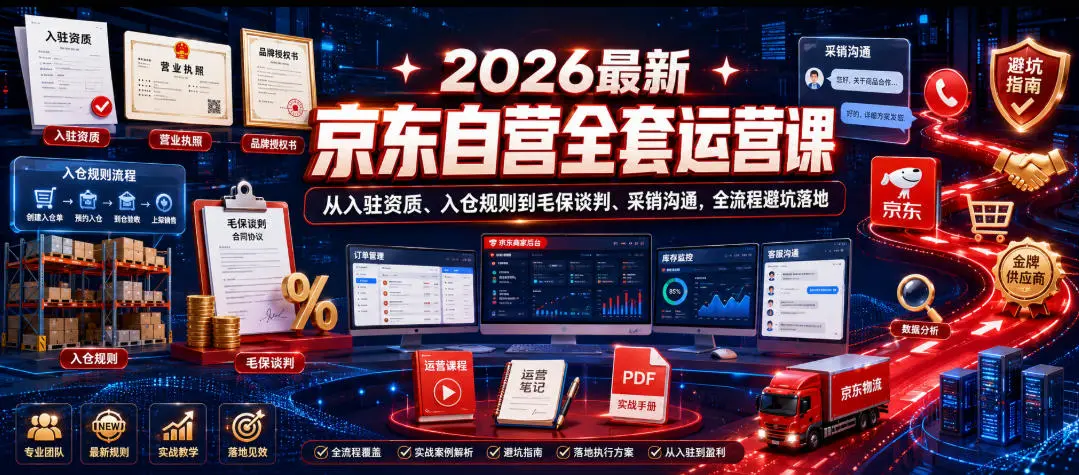 2026最新京东自营全套运营课,从入驻资质、入仓规则到毛保谈判、采销沟通,全流程避坑落地-58创客