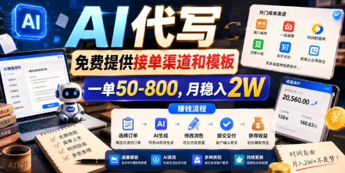 AI代写，免费提供接单渠道和模板，一单50-800，月稳入2W【揭秘】-58创客