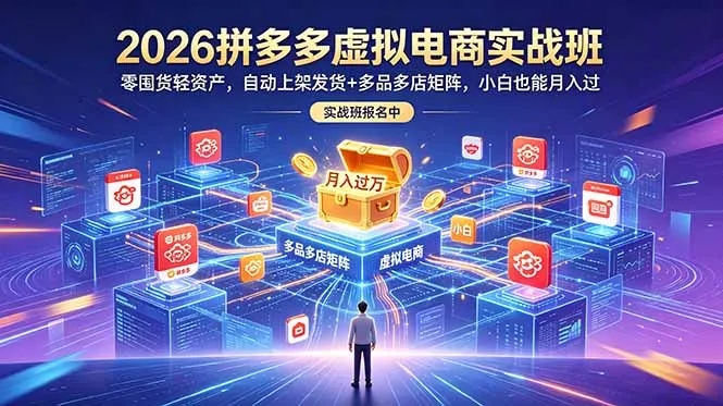 2026拼多多虚拟电商实战班：零囤货轻资产，自动上架发货+多品多店矩阵，小白也能月入过万-58创客