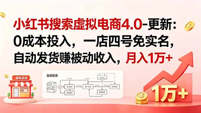 小红书搜索虚拟电商4.0-更新：0成本投入，一店四号免实名，自动发货赚被动收入，月入1万+-58创客