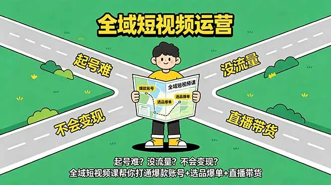起号难?没流量?不会变现?全域短视频课帮你打通爆款账号+选品爆单+直播带货-58创客