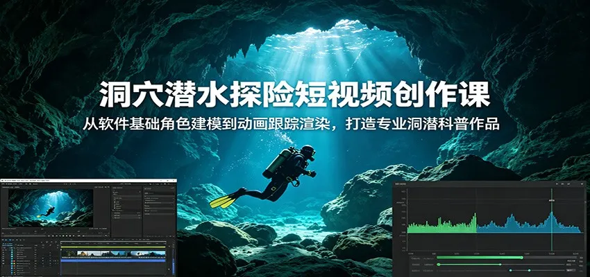 洞穴潜水探险短视频创作课:从软件基础角色建模到动画跟踪渲染,打造专业洞潜科普作品-58创客