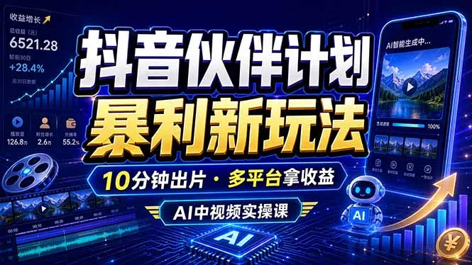 抖音伙伴计划最新玩法,无需配音剪辑,10分钟出一条原创视频,轻松日入三位数-58创客